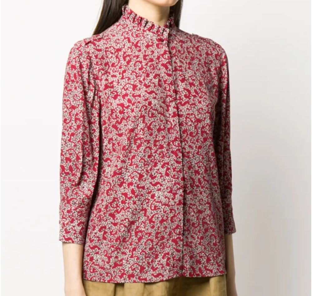 ba&sh Catty Crepe Blouse in Red Carmin Floral (M)